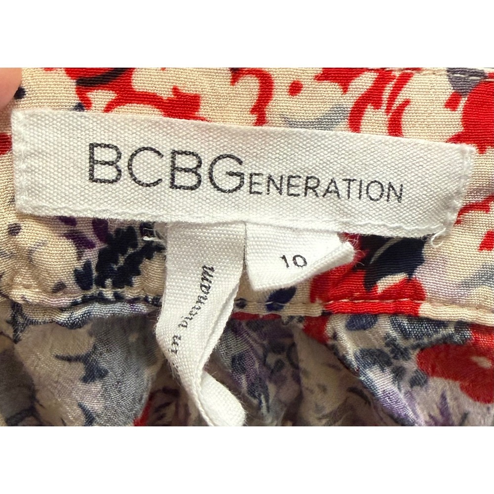 BCBGeneration Floral Mini Skirt Red Grey Pleated Size 10 - Picture 4 of 4